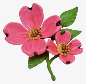 Bright Pink Enamel Dogwood Flower Brooch - Brooch