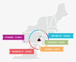 Map Graphic Illustrating The Distances Hershey Pa Is - Pennsylvania