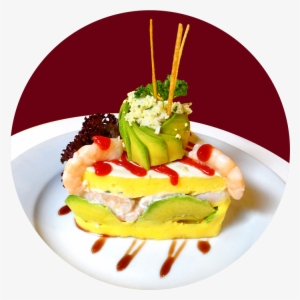 Wantán Relleno Con Camarón, Brochetas De Pescado, Chicharrón - Cake