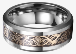 8mm Tungsten Carbide Celtic Dragon Gold Inlay Flat