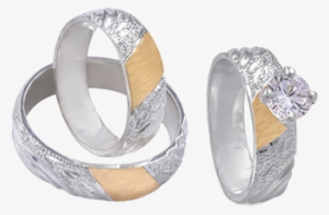 Juego De Tres Anillos En Plata 950 Y Oro De 18kl "eileen" - Juegos De Argollas De Matrimonio