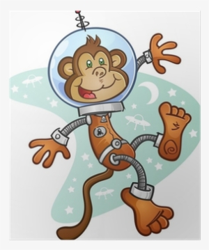 Monkey Astronaut Cartoon Character In A Space Suit - Space Monkey Cartoon
