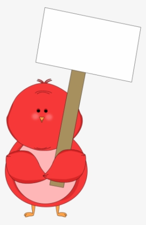 Red Bird Holding A Blank Sign Clip Art - Clip Art