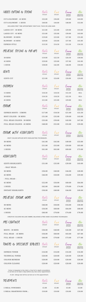 Price List Update Oct 18 - Hays Salon