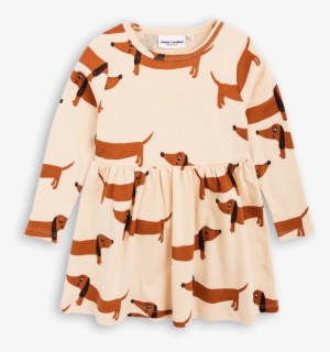 Weiner Dog Covered Dress - Mini Rodini Dog Dress Beige