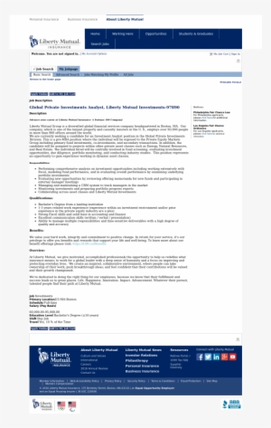 Global Private Investments Analyst, Liberty Mutual - Insurance