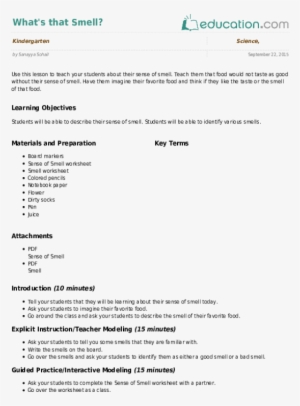 What's That Smell - Experiment Using The Scientific Method For Grade K