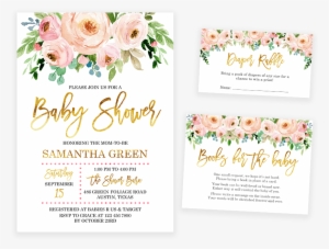 Pink And Gold Floral Baby Shower Invitation Pack - Baby Girl Shower Invitations