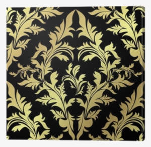 Golden Floral Pattern On A Black Background Canvas - Wallpaper