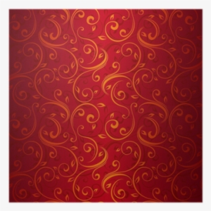 Seamless Gold Floral Pattern On Red - Illustration