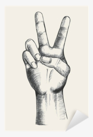 Sketch Of A Hand Gesturing Victory Symbol Sticker • - Reka Szkic