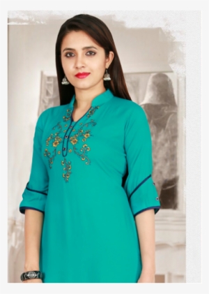 Indijoy Women's Rayon Straight Kurti With Embroidery-turquoise - Kurta