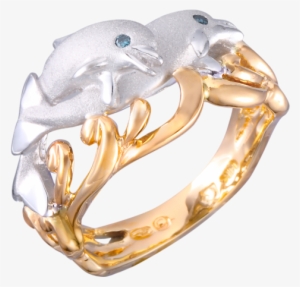 20mm 14k Two Tone "flipping Couple" Dolphin Ring With - Ring