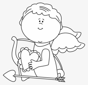 Black And White Cupid Holding A Valentine Heart Clip - Valentine's Day