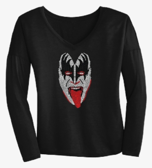 Demon Crystal Bling Portrait Long Sleeve Drapey V - Kiss Demon Bling Crystal Throw Pillow