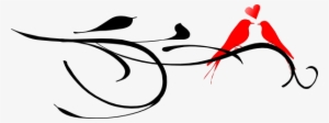 Red Love Birds On A Branch Clip Art - Black And Red Love Birds