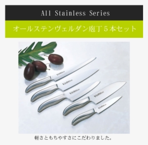Verdun All Stainless Kitchen Knife, 5 Piece Set - 下村工業 ヴェルダン Verdun オールステン ヴェルダン庖丁 3本セットb Ovd-80