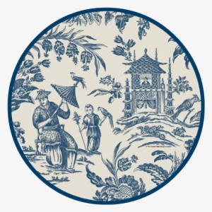 Caspari Silk Road Toile Blue White Asian Theme Designer - Silk Road Toile Blue Salad/dessert Plates 96 Ct