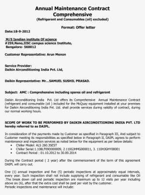 Annual Maintenance Contract Offer Letter Main Image - Offer Contract Letter
