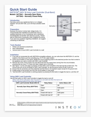 Qsg-english - Insteon Dual Band 220v 30a Load Controller Normally