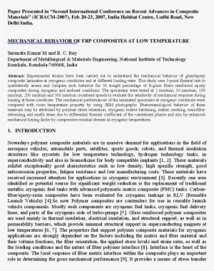 Mechanical Behaviour Of Frp Composites At Low Temperature - Marketing