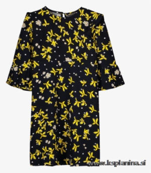 Flare Sleeve Floral Shift Dress Black - Dress