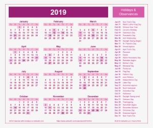 Calendar 2019 Pink Png - School Calendar 2019 Singapore