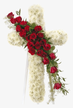 Cross Flower Funeral White Red