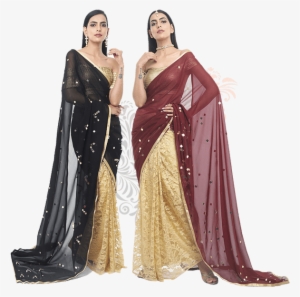 Half And Half Sarees Meet Contemporary Chevron Pattern, - Photo Shoot