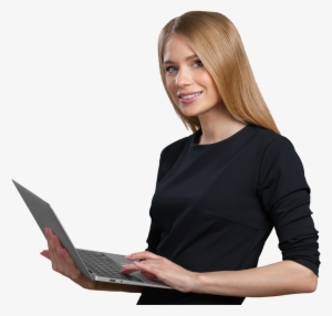 Business Woman Holding Laptop, Dressed In Black - Businessperson