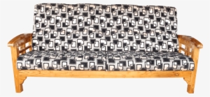 Teak Wood Sofa With Black Back Rest Cushion - Wood Carving