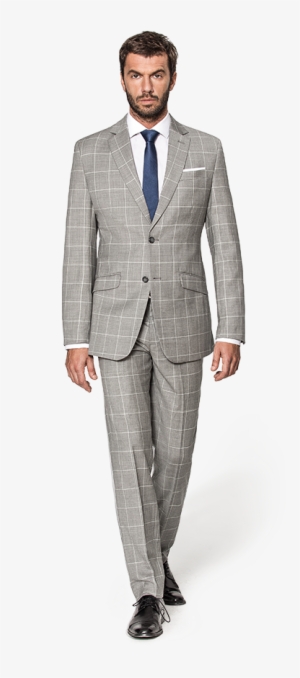 Grey Checked Wool Suit - Gray Double Breasted Tweed Suit