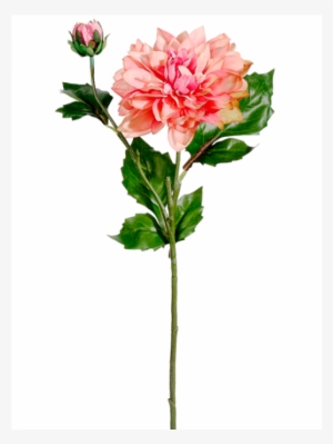 5" Dahlia Spray With 1 Flower And 1 Bud Coral - Artificial Flower