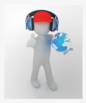 3d White Man With Earth And Headphones Poster • Pixers® - Royalty-free