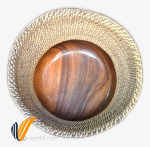 Rattan Flower Vase Basket With Wooden Bowl Base Top - Bangle