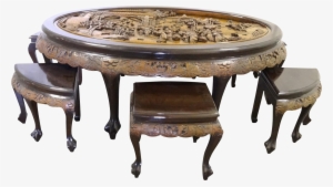 Vintage Hand Carved Mahogany Oval Tea Table With 6 - Table