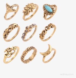 Trendy Artificial Turquoise Moon Elephant Alloy Ring - Rotita Turquoise Decorated Gold Metal Ring Set