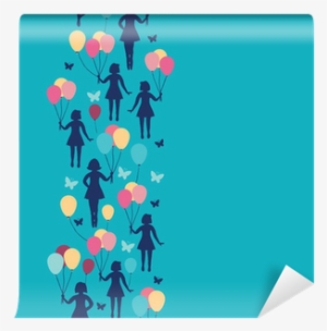 Vector Girls Holding Balloons Vertical Seamless Pattern - Balloon