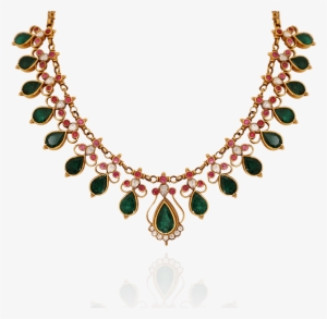Ethnic Emerald Gold Necklace - Festival Pattern