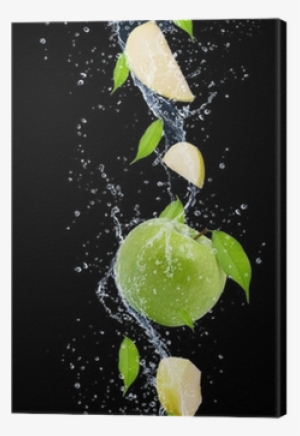 Green Apples In Water Splash, Isolated On Black Background