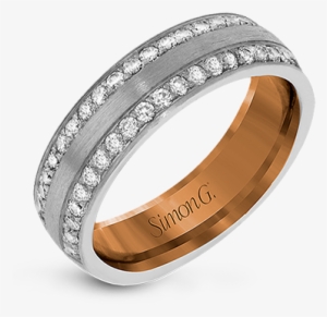 Lg183 Men Ring - Simon G. 14k White Gold Two Tone Men's Wedding Band