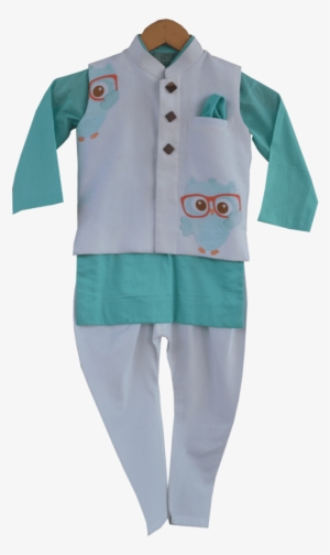 Owl Print Nehru Jacket With Kurta & Churidar - Churidar