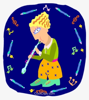 Girl Playing Flute Royalty Free Vector Clip Art Illustration - Illustration