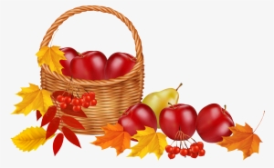 Basket With Fruits And Autumn Leaves Png Clipart Image - Transparent Autumn Clip Art