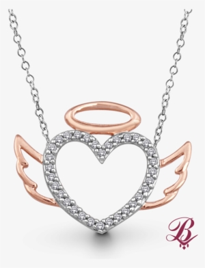 Diamond Accent Angel Halo Winged Heart - Locket