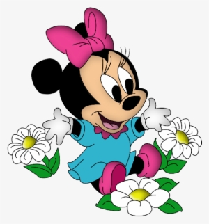 Baby Minnie Mouse With Pink Bow And Flowers - Mini Mouse Bebe Disney