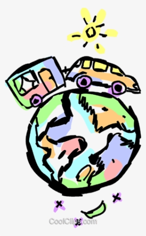 Family Car Traveling Around The World Royalty Free - Clip Art