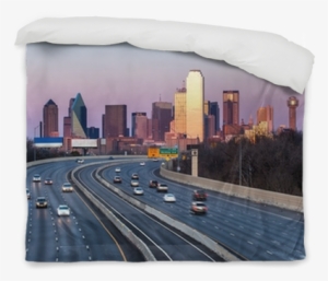Dallas Downtown Skyline In The Evening Duvet Cover - Dallas Texas