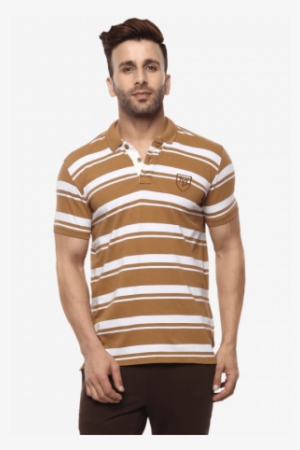 Polo Stripes Khaki Half Sleeves T-shirt - Gentleman