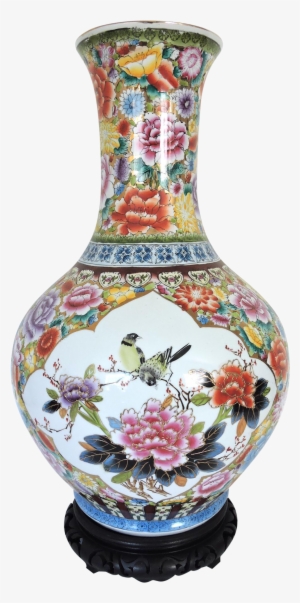 Large Oriental Gold/floral Hand Painted Vase H22" On - Porcelain